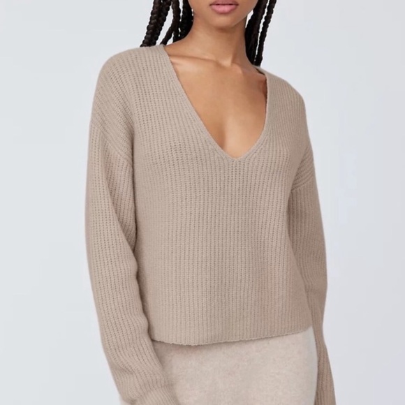 Babaton Merino Wool Knit V-neck Pullover Sweater - Picture 1 of 11